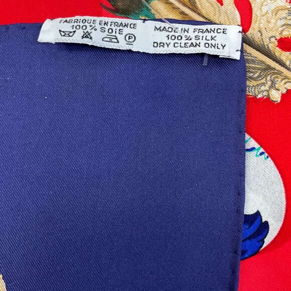 Hermes Red / Navy Blue Multi Couvee d'Hermes Square Silk Twill Scarf - Picture 12 of 13